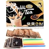 BOBA CHiC Instant Bubble tea kit - Real BOBA Ready in 30 seconds Brown Sugar Flavor - Premium Tea - Make 5 cups of 16oz large- Plant based creamer Vegan Friendly - Non-Dairy - Gluten Free