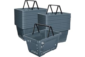 MACARRIE 20 Pcs Bulk Shopping Baskets with Handles, 20 L Plastic Grocery Basket 16.9'' x 11.8'' x 9.1'' Portable Shopping Cart for Retail Stores Supermarket(Dark Gray)