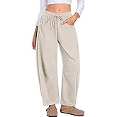 ALSOGO Womens Corduroy Barrel Pants Drawstring Elastic Waist Mid-Rise Wide Leg Baggy Trouser with Pockets