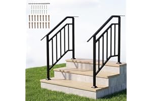 Goplus 2 Pack Handrails for Outdoor Steps, 3-Step Galvanized Metal Hand Rails with Adjustable Angle, Heavy-Duty Indoor Stair 