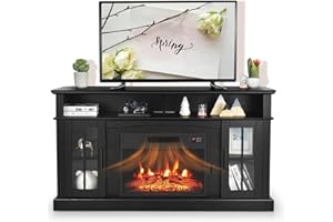 SIMOE Fireplace TV Stand up to 55'' 58'' TV, 60 inch Electric Fireplace TV, Entertainment Center with 2 Cabinets and Remote Control, 6H Timer and 3 Flame Brightness, 58 Inches, Black