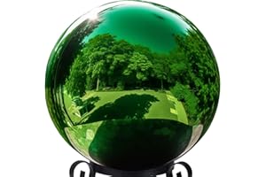 v2croft 10 Inch Stainless Steel Gazing Globe, Hollow Ball Mirrored Surface Polished Shiny Sphere,Garden Stainless Steel Gazing Ball for Outdoor Lawn Pond Yard Ornament(Green)
