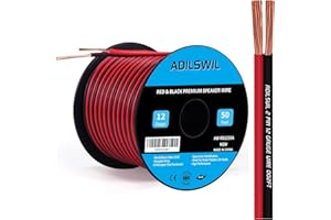 ADILSWIL Speaker Wire Cable 12 Gauge 50FT 12/2 AWG CCA Red Black 2 Conductor Bonded Zip Low Voltage DC 12V/24V Stereo Audio Light Car CL2 Electrical Wire for Hookup and Extension