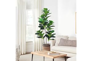 TopWeb Fig Tree Artificial 5ft Tall Artificial Fiddle Leaf Tree in Plastic Pot Fake Ficus Lyrata Plant with 76 Leaves, Potted Fake Fig Leaf Tree Artificial Fig Tree for Home Office Decor Indoor