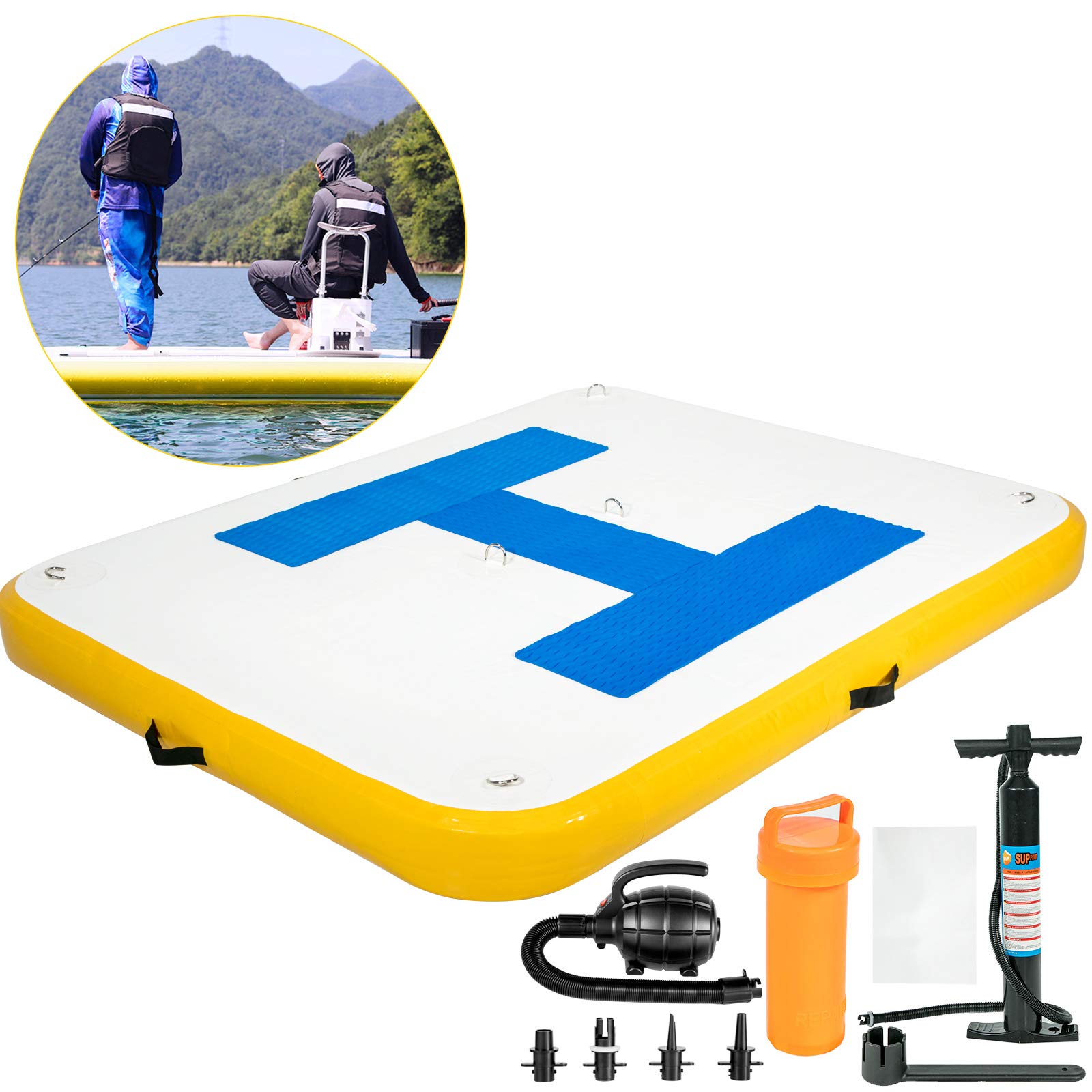 Happybuy Inflatable Floating Dock 10’x 8’x 6 inches, Thick Inflatable Dock Platform 4-6 People, Floating Platform for Pool Beach Ocean