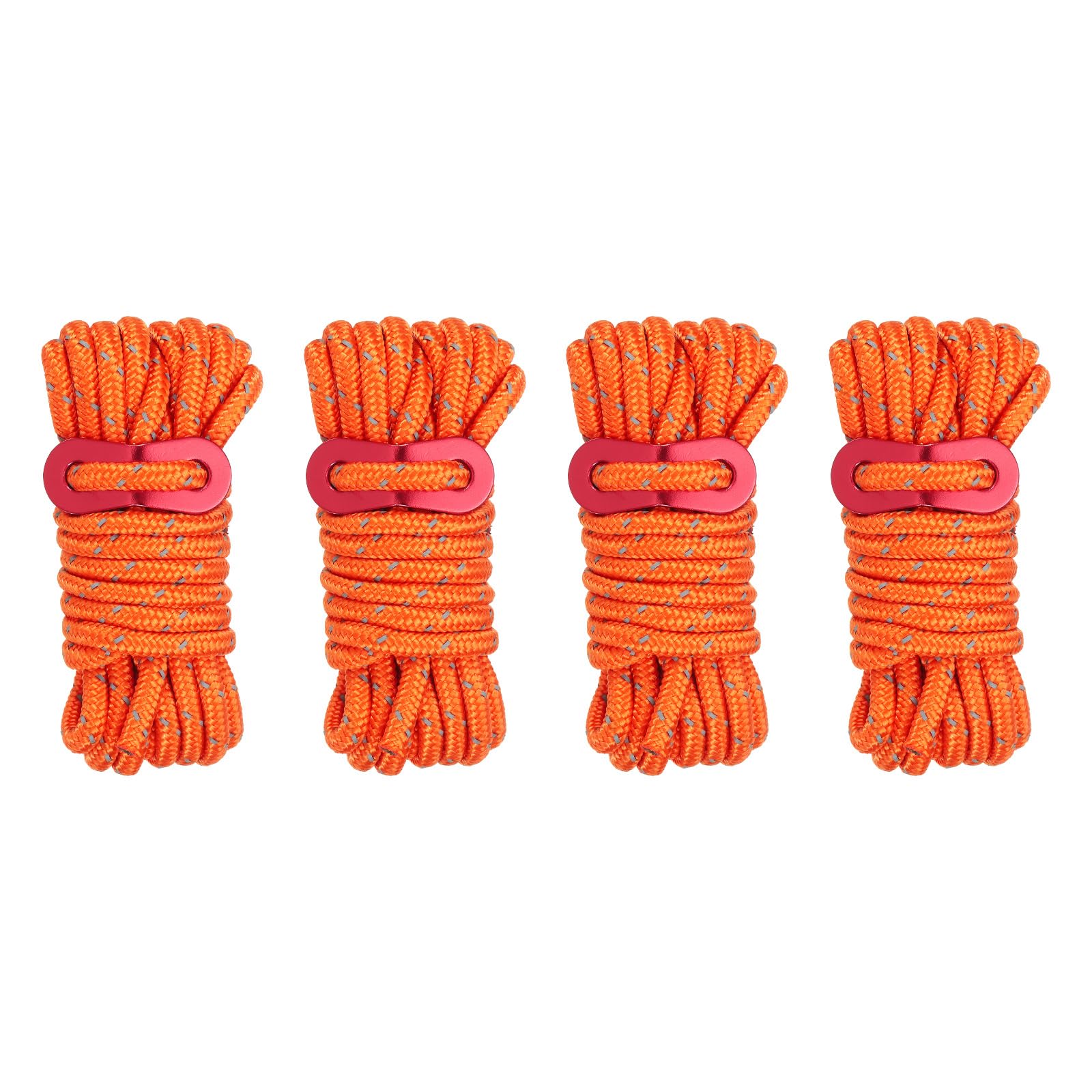 PATIKIL 5mm Tent Rope, 4 Pack 13ft Reflective Guyline Cord Tied Downs Rope Paracord Cord Camping Ropes with Red Aluminum Cord Adjusters for Camping Hiking Tent, Orange
