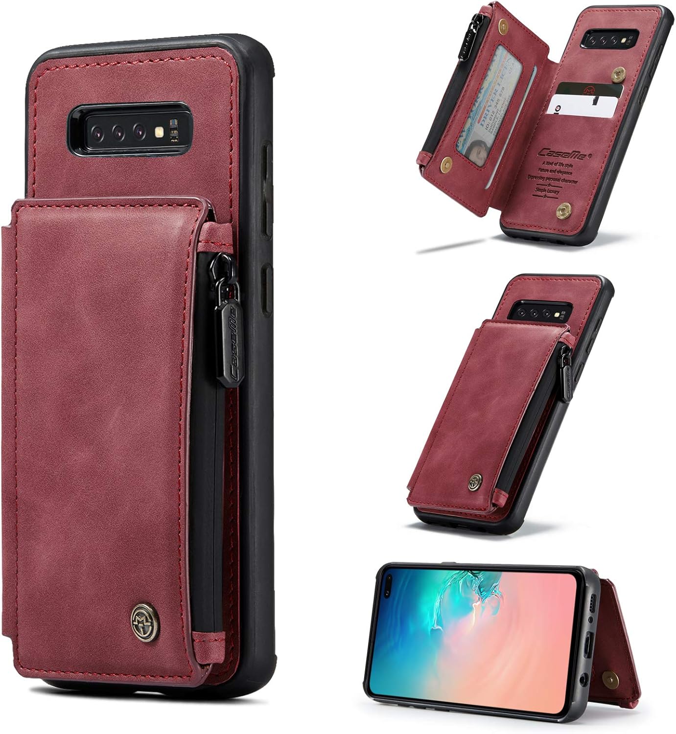 UFinetech 2-in-1 Samsung Galaxy S10e Case Wallet Leather TPU Flip Stand Magnetic Card Holder Waterproof Zipper RFID Blocking Designer Luxury Stylish 2020 Purse Holster Cover for Samsung Galaxy S10e