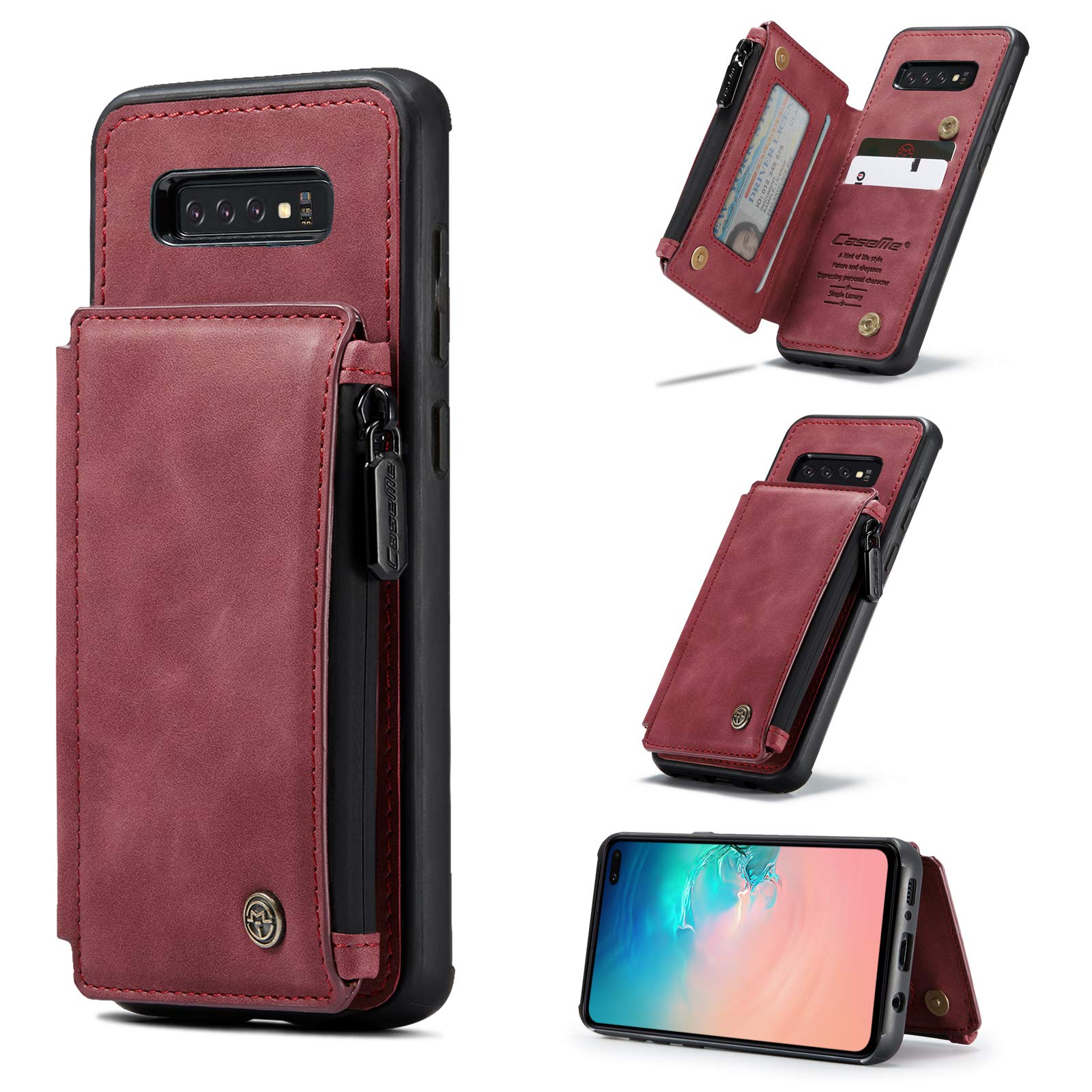 UFinetech 2-in-1 Samsung Galaxy S10 Plus Case Wallet TPU Leather Flip Stand Magnetic Card Holder Waterproof Zipper RFID Blocking Slot Designer Luxury 2020 Purse Holster Cover for Samsung Galaxy S10+
