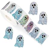 500Pcs Halloween Pholographic Ghost Stickers Rolls 1.2in Laser Ghost Waterproof Decals Self-Adhesive Sparkly Stickers Halloween Party Envelope Scrapbook Decorations
