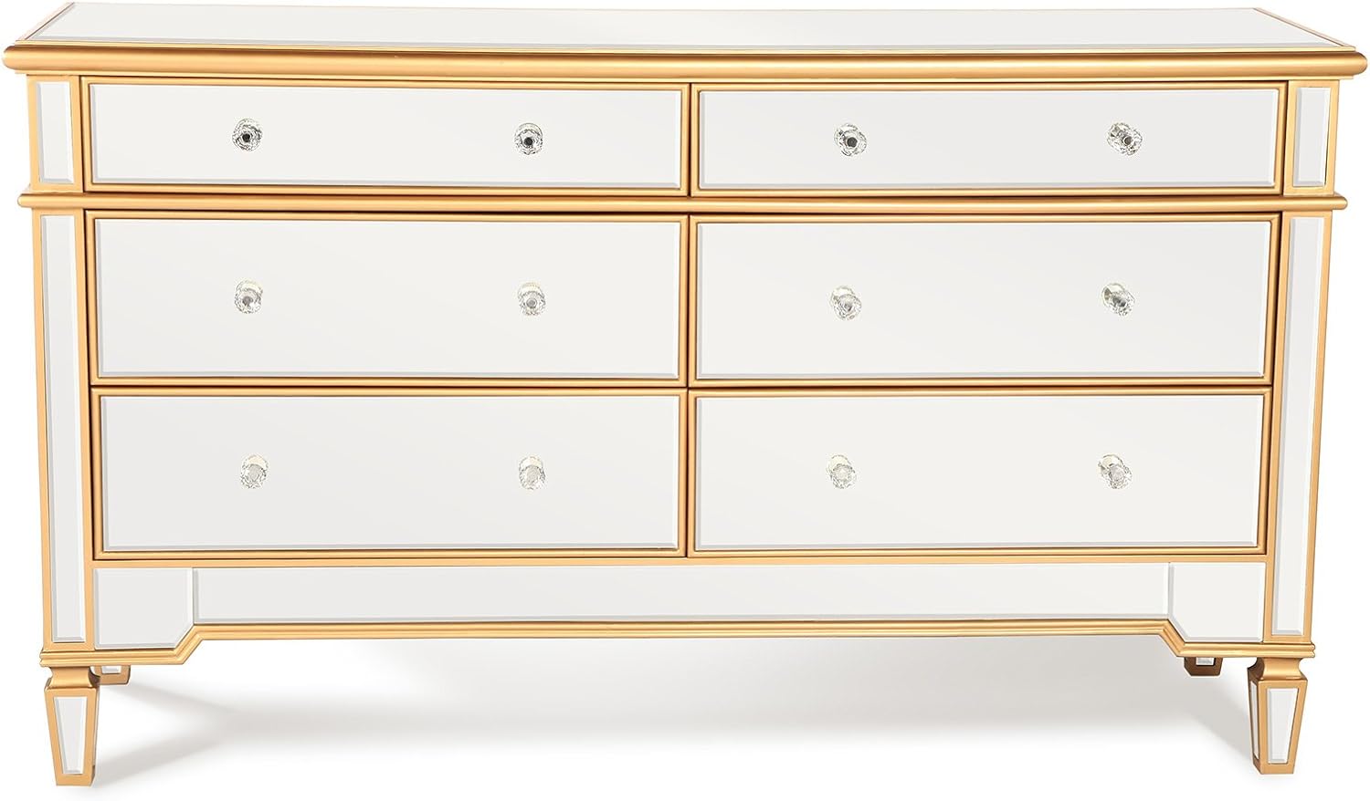 Amazon Com Polivaz Elegant 6 Drawer Mirrored Dresser In Gold Trim