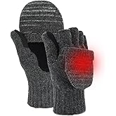 BERGWEISER Flip Winter Gloves, Wool Fingerless Gloves for Women Men Cold Weather, Mittens with Reflective for Christmas