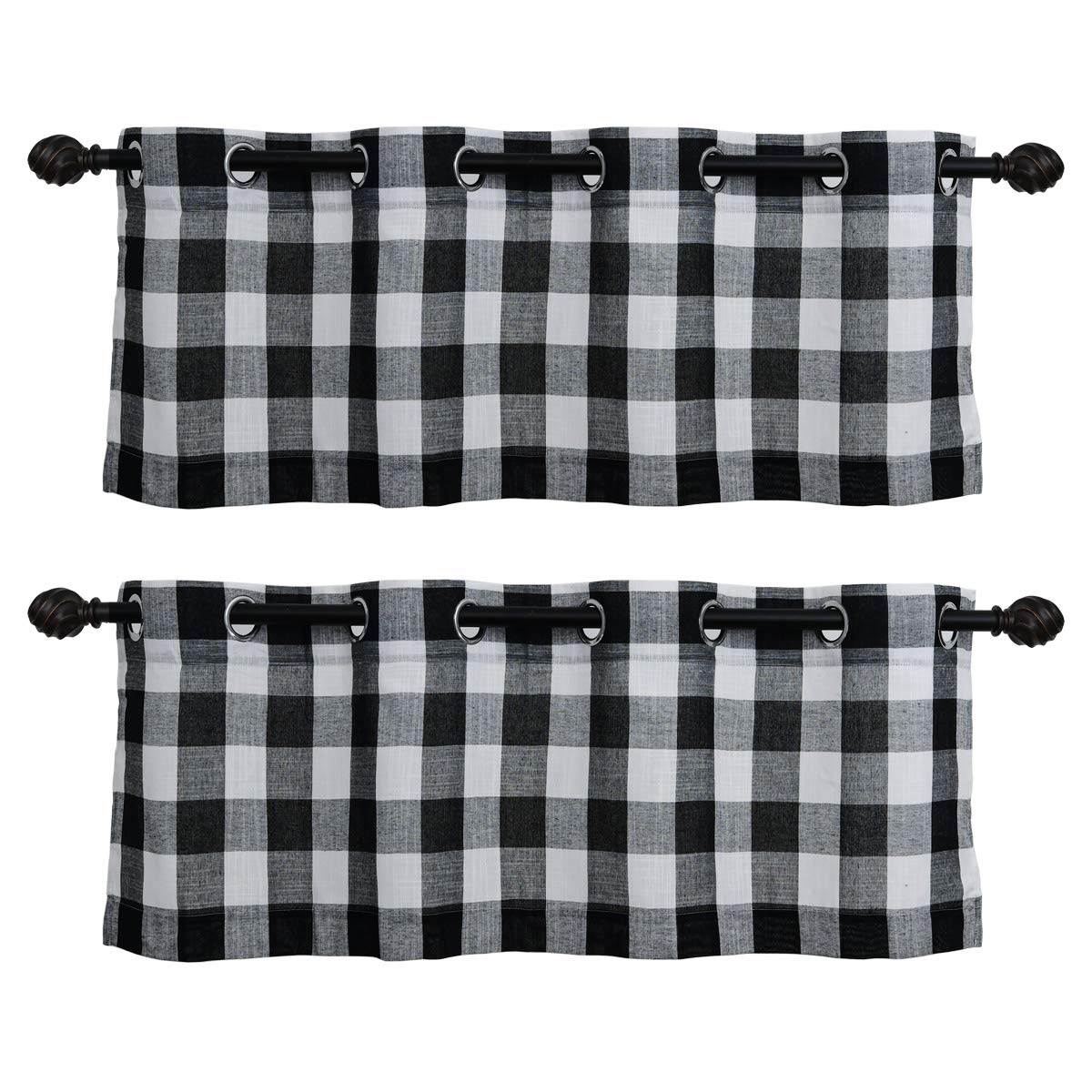 Creativesfun Buffalo Check Grommet Window Valance (Black & Pure White, Valance 丨W53 X L24-INCH 2PCS)