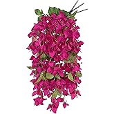Bougainvillea Artificial Flowers 3PCS Faux Trailing Plum Blooming Plants Vines for Outdoors UV Resistant Fake Hanging Silk Flowers for Home Garden Porch Eave Wedding Wall Indoor Decor (Rose Red)