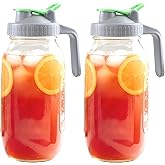 64 Oz Glass Mason Jar Pitcher With Lid 2 Set Half Gallon Water Pitcher Wide Mouth Canning Jar Cold Hot Water Jug For Coffee Lemonade Iced Tea Homemade Drinks Milk Juice Beverage Container For Fridge