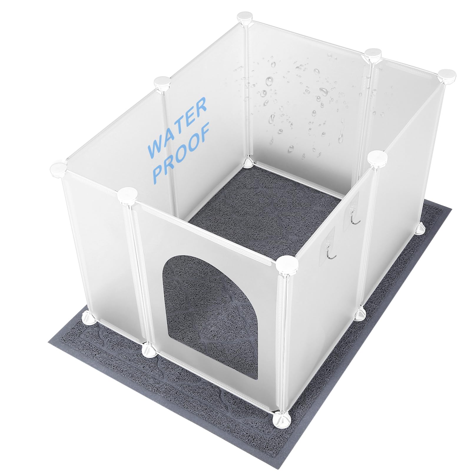 Photo 1 of Large Cat Litter Box Cover Enclosure with Waterproof Splash Guard, Litter Mat(L33×W23), Row-Hook, DIY Shield, Safe Material, Easy Install & Clean, Privacy Screen for Most Litter Boxes, L27×W21×H17 in