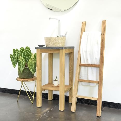 wohnfreuden Waschtisch Teakholz ? SMINI 40x40x74 cm lasiert ? Unterschrank für Naturstein Waschbecken ?
