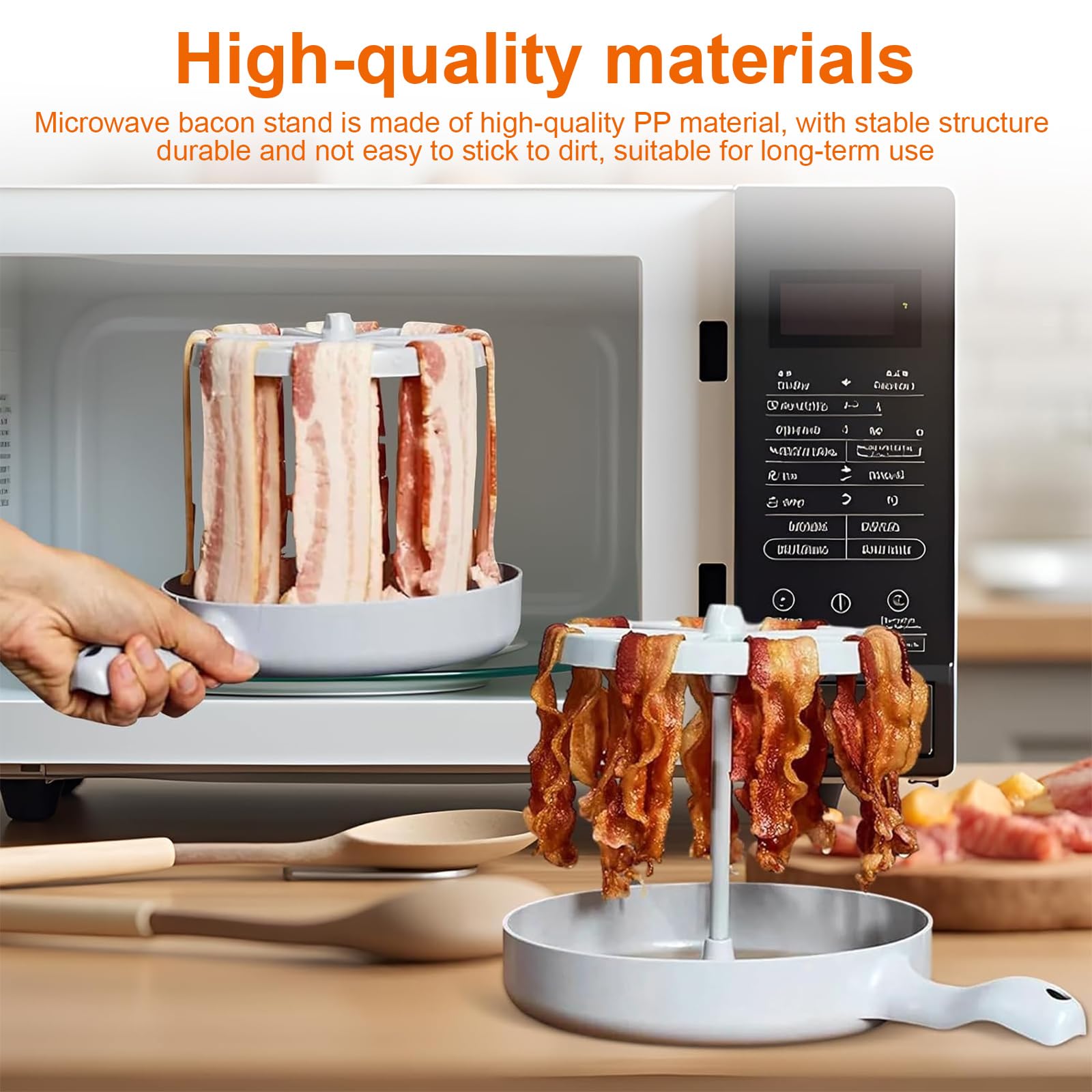 SHENGYIG Mikrowelle Speckkocher, Vertikal Mikrowelle-Speckschale, Abnehmbar Speck-Mikrowellenschale, mit Griff Mikrowellen Speckgitter, für Grillen von Speck, Erhitzen von Gemüse 5