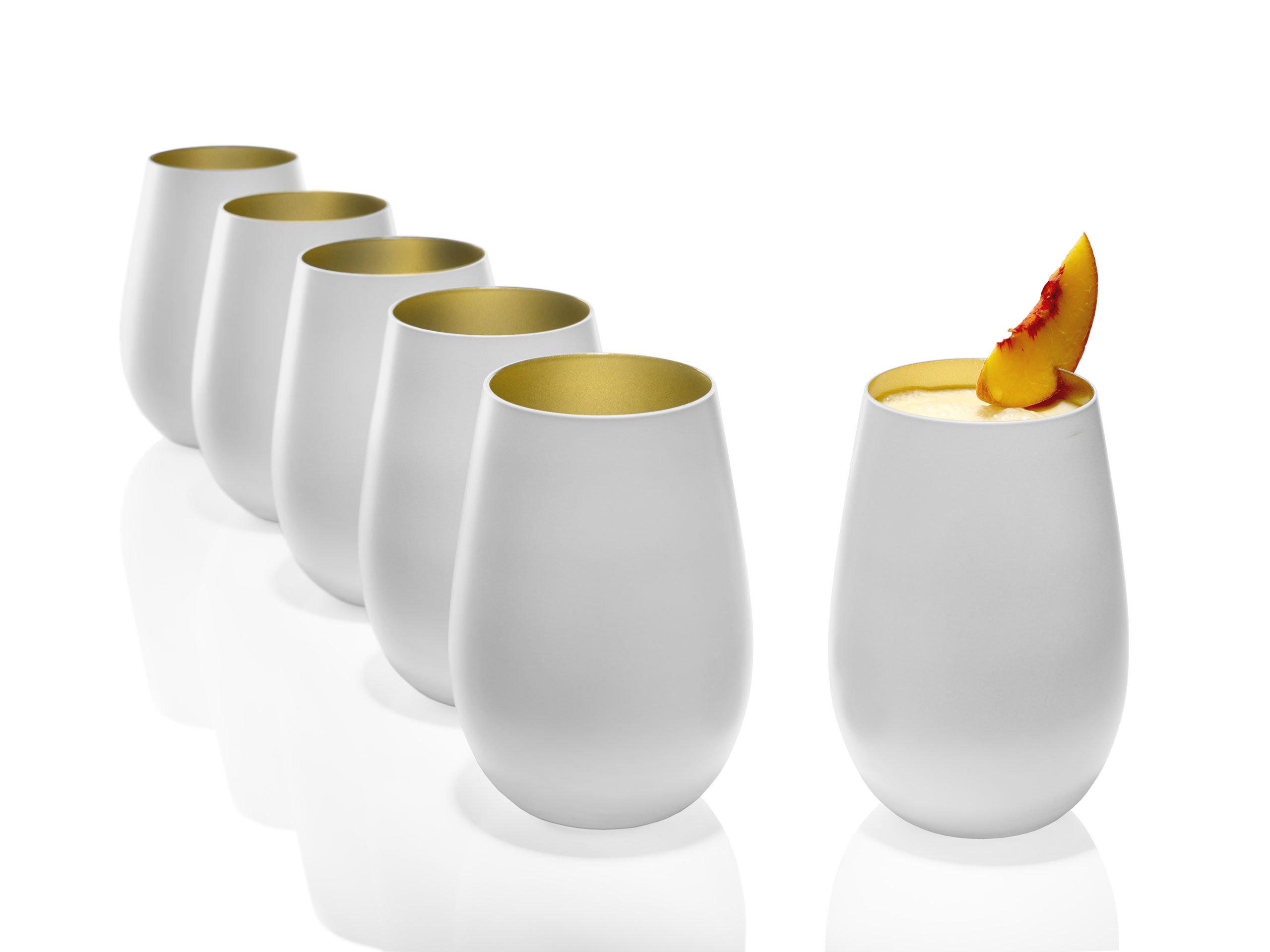 St鰈zle Lausitz Tumblers 465 ml I set of 6 I water glasses in white (matte) and gold I dishwasher safe I lead- crystal glass