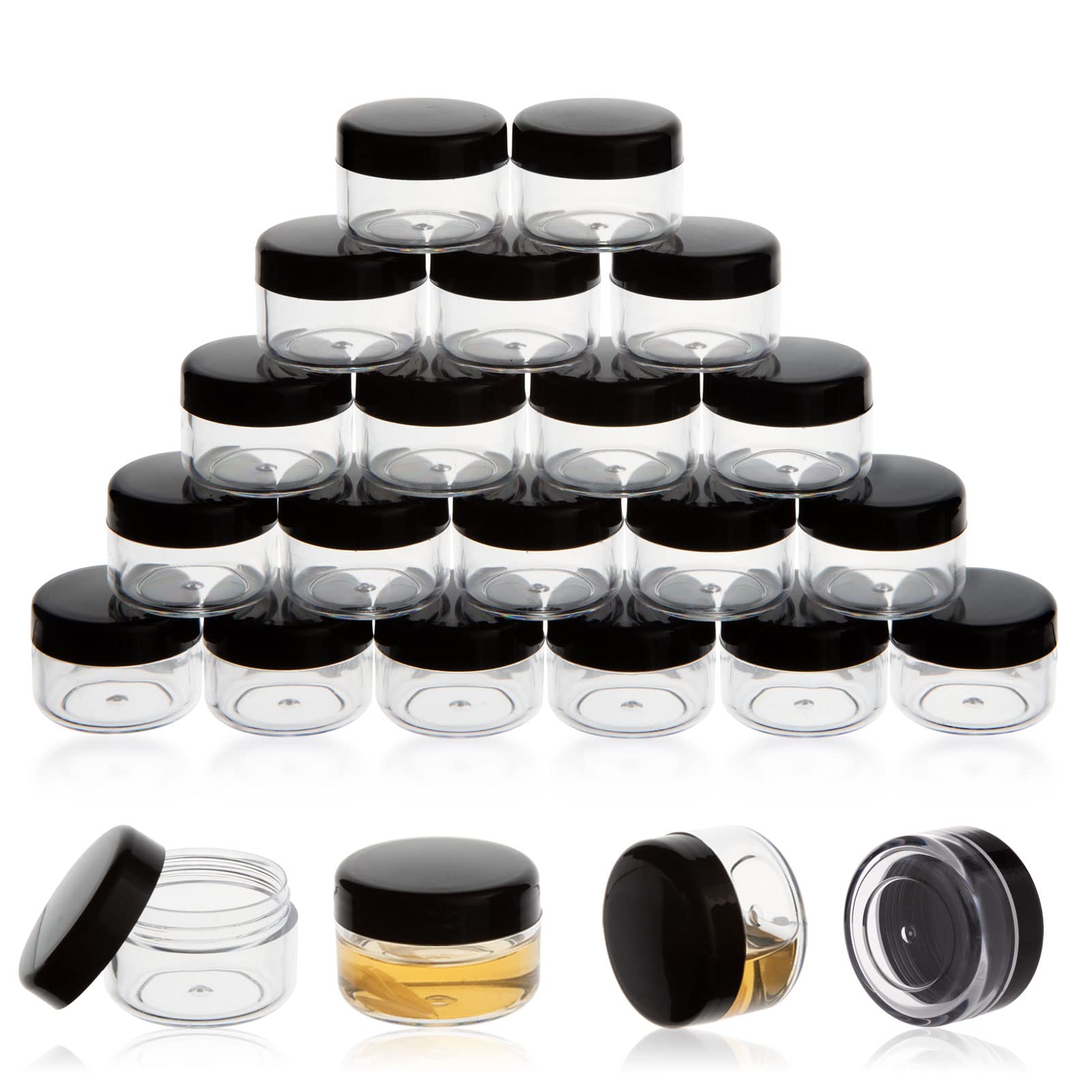 ZEJIA 5 Gram Cosmetic Sample Containers with Lids 25pcs Empty Small Makeup Jars Plastic BPA Free(Black) — image 1