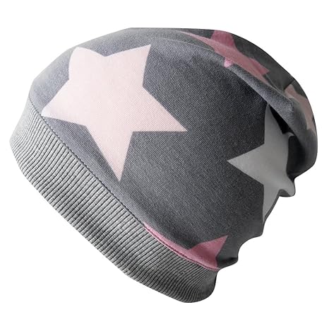 WOLLHUHN ÖKO Leichte Beanie-Mütze 'BIG STARS grau / rosa / pink', für Mädchen, 20160313