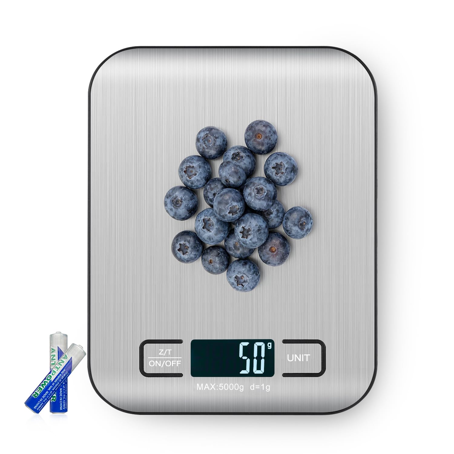 Kitchen Scales Digital, 11lb/5kg Ultra Thin Food/Cooking/Baking Scale,1g/0.1oz Precise Graduation 5 Units Tare Function Touch Button, Backlit LCD High Precision, Stainless Steel-5kg