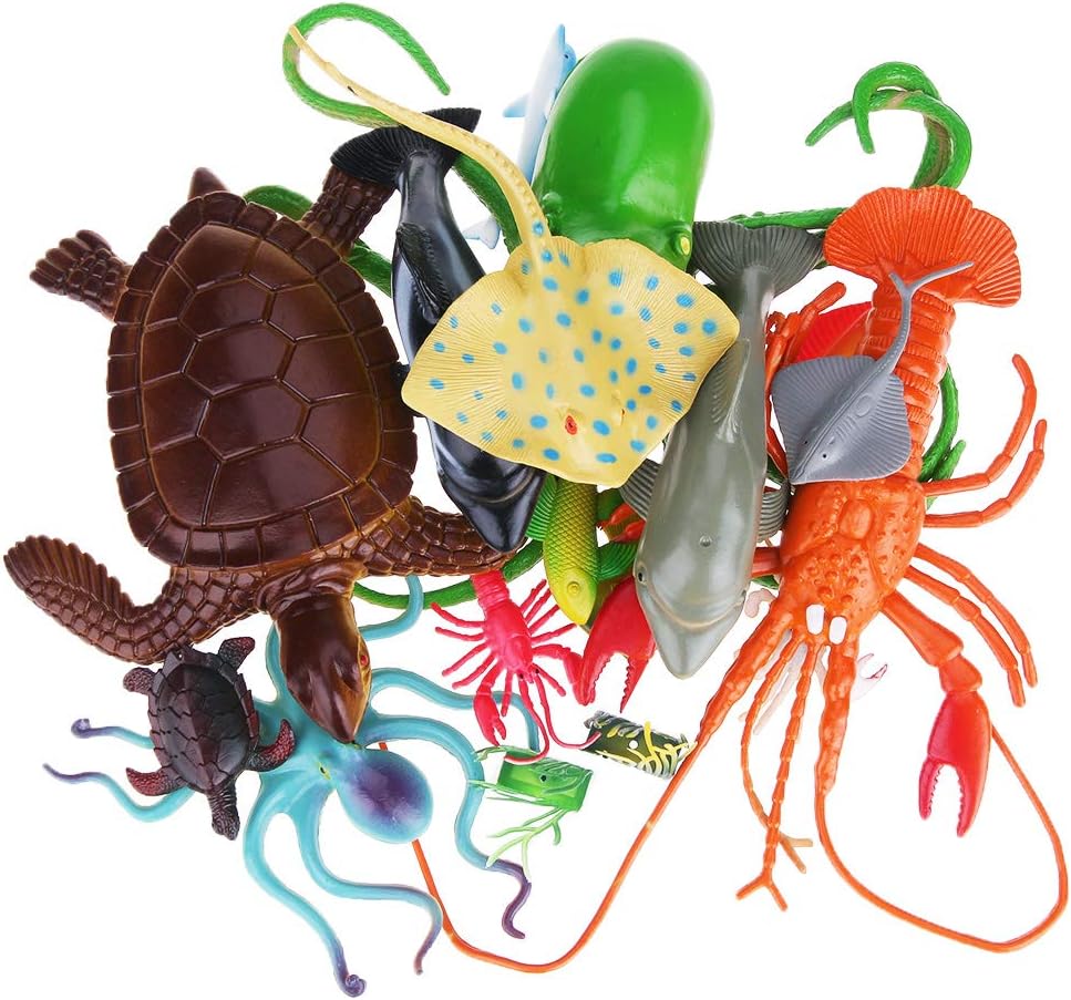 Nabance 18Pcs Sea Animal Toys Bath Pool Ocean Educational Learning Colors
