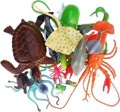 Nabance 18Pcs Sea Animal Toys Bath Pool Ocean Educational Learning Colors