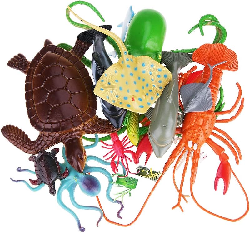 Nabance 18Pcs Sea Animal Toys Bath Pool Ocean Educational Learning Colors