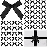 120 Pcs Mini Black Bows for Crafts with Self-Adhesive Dots, 1.57" Small Satin Ribbon Bows for Gift Wrapping Cake Decorations Sewing Scrapbook Card Making Wedding Bow Party Decoration