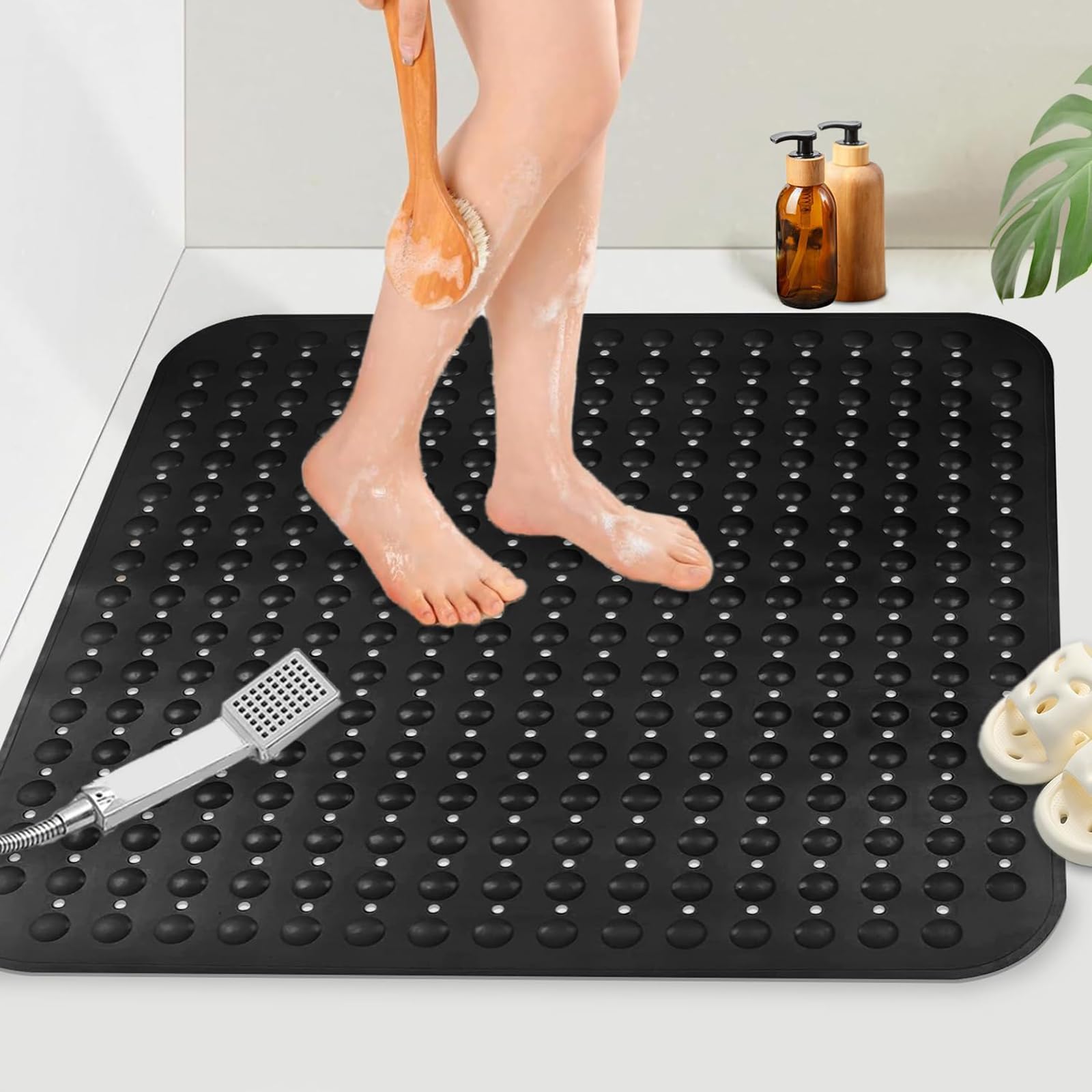 Mofonky Non Slip Shower Mat: 80 x 80 cm Extra Large Shower Mats for Inside Shower - Anti Slip Anti Mould Square Shower Matt for Elderly