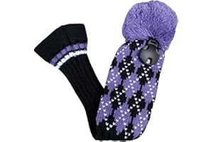 CHILXE Purple Knit Golf 3 Wood Head Cover, Golf Fairway Wood Head Cover Headcovers - Knitted Golf Head Covers for Golf Clubs - Long Neck Pom Pom Golf Club Covers Exchangeable # 1 3 5 7