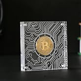 Crypto Coin Set with Display Case Bitcoin Showcase, Physical Bitcoin Coin with Acrylic Glass Magnetic Display Case, Gold Plated Cryptocurrency Coins