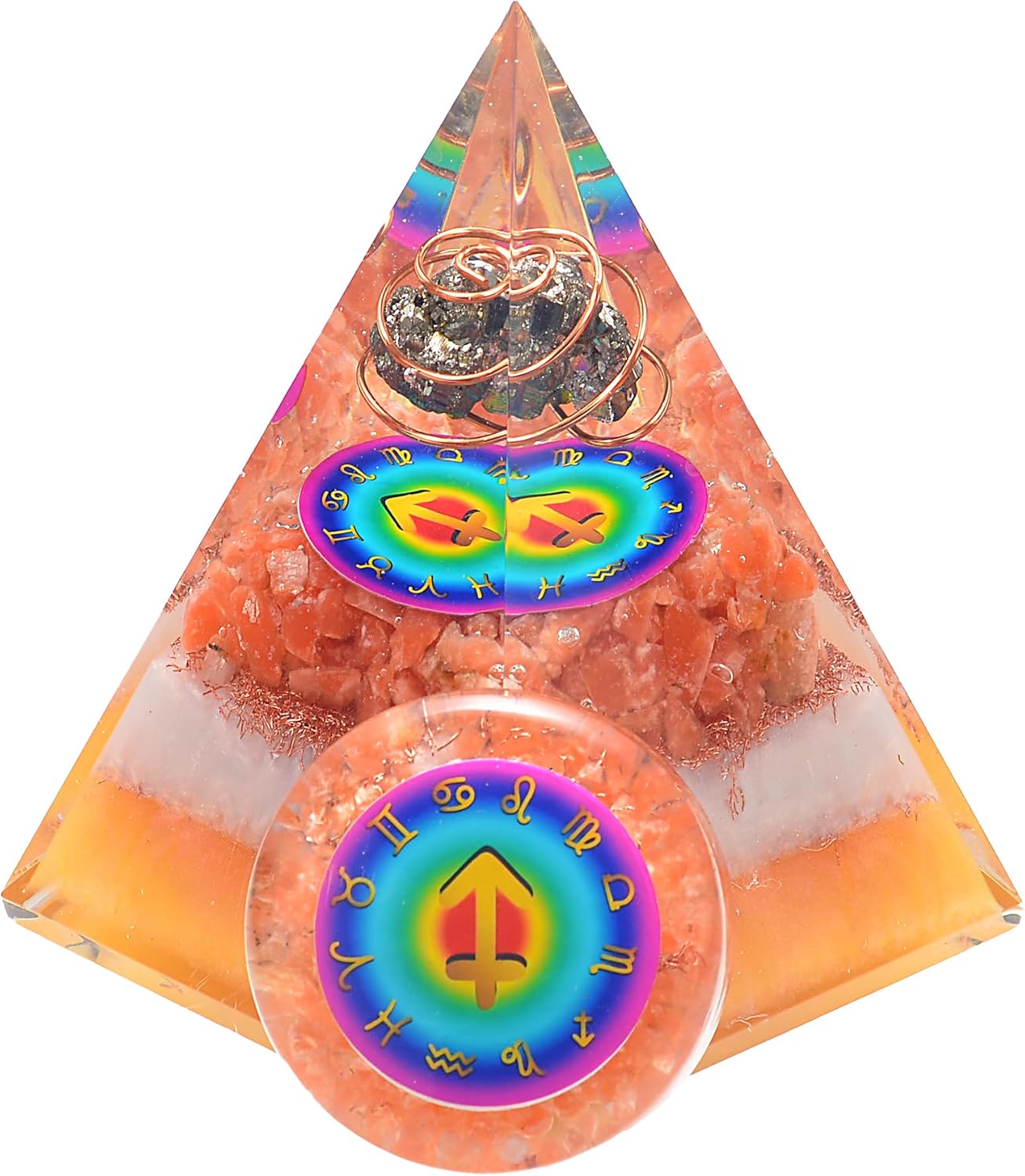 Indoor Fountains & Accessories - Horoscope Orgone Pyramid & Palm Stone Set, Healing Crystal Sagittarius Zodiac Sign Gift Set Made of Pyrite & Orange Calcite for Wellbeing and Good Fortune