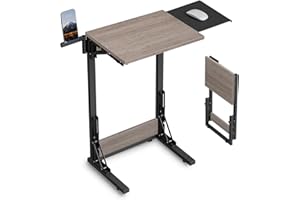 Evermagin Folding TV Tray for Eating, Foldable Laptop Table with Mouse Tray for Work, C Shaped End Table Couch Desk for Living Room, Bedroom, Greige