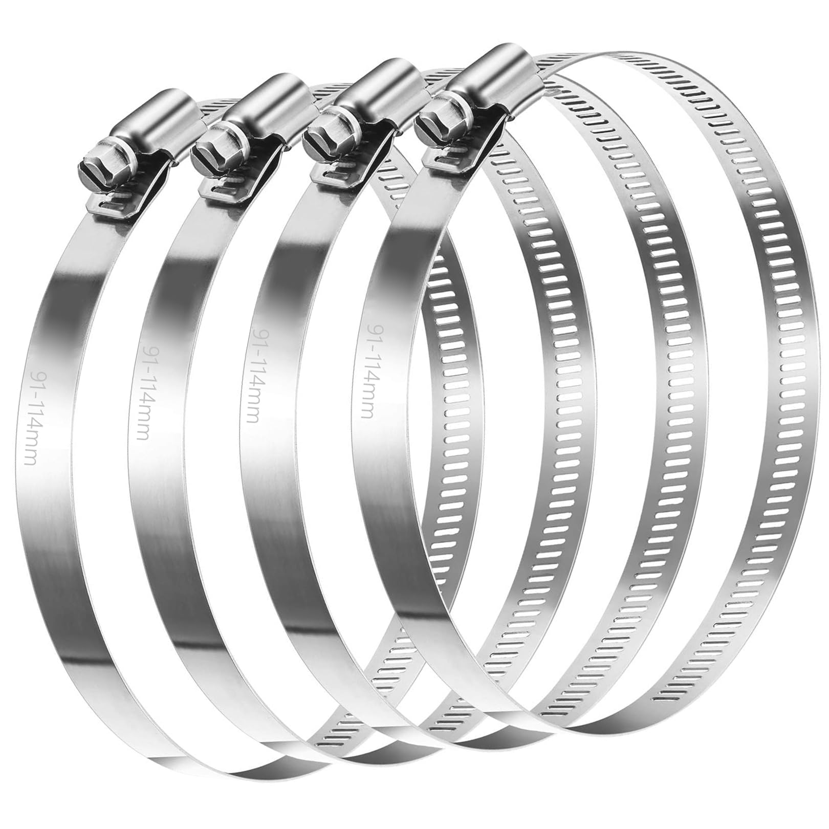 4 Pcs Adjustable Stainless Steel Hose Clips, Large Size Metal Worm Gear Fuel Line Pipe Clamps for Dryer Vent Air Duct Automotive Plumbing