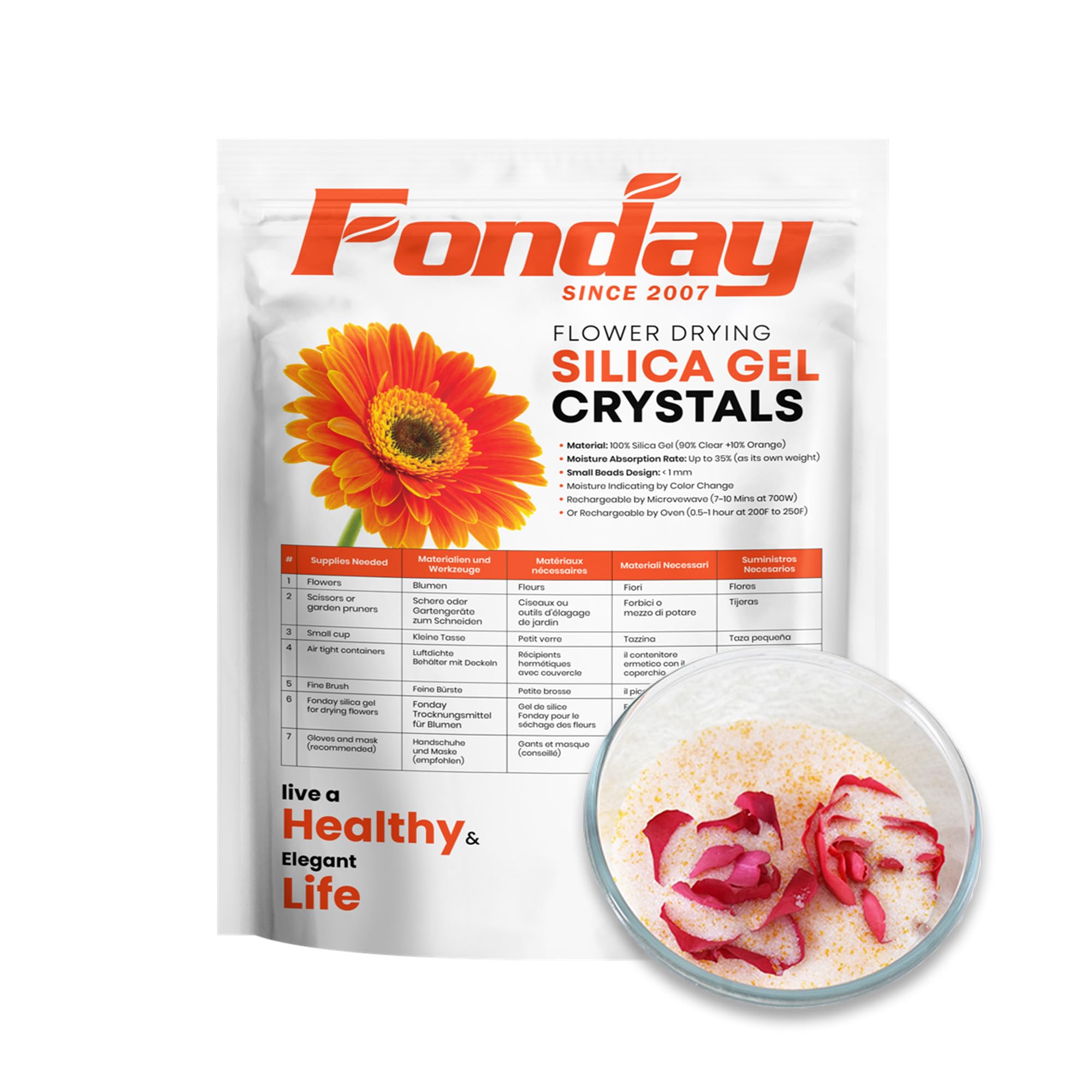 Fonday Silica Gel Flower Drying Crystals for Wedding Bouquet Preservation Color Indicating Reusable Bead Size Less Than 1mm (2LBs)