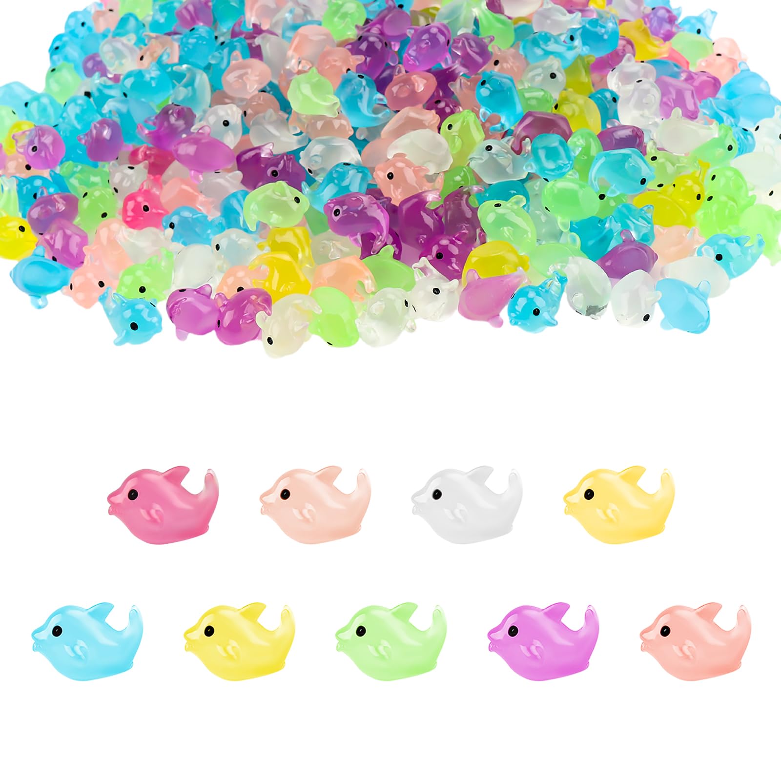 Dolphin 50 Pieces Mini Resin Figures, Luminous, Unisex Toy, DIY Decoration, Party Favor
