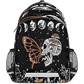 YoCosy Brown Gothic Skull Butterfly Black Galaxy Space Backpack School Bookbag Laptop Purse Casual Daypack for Teen Girls Women Boys Men College Travel