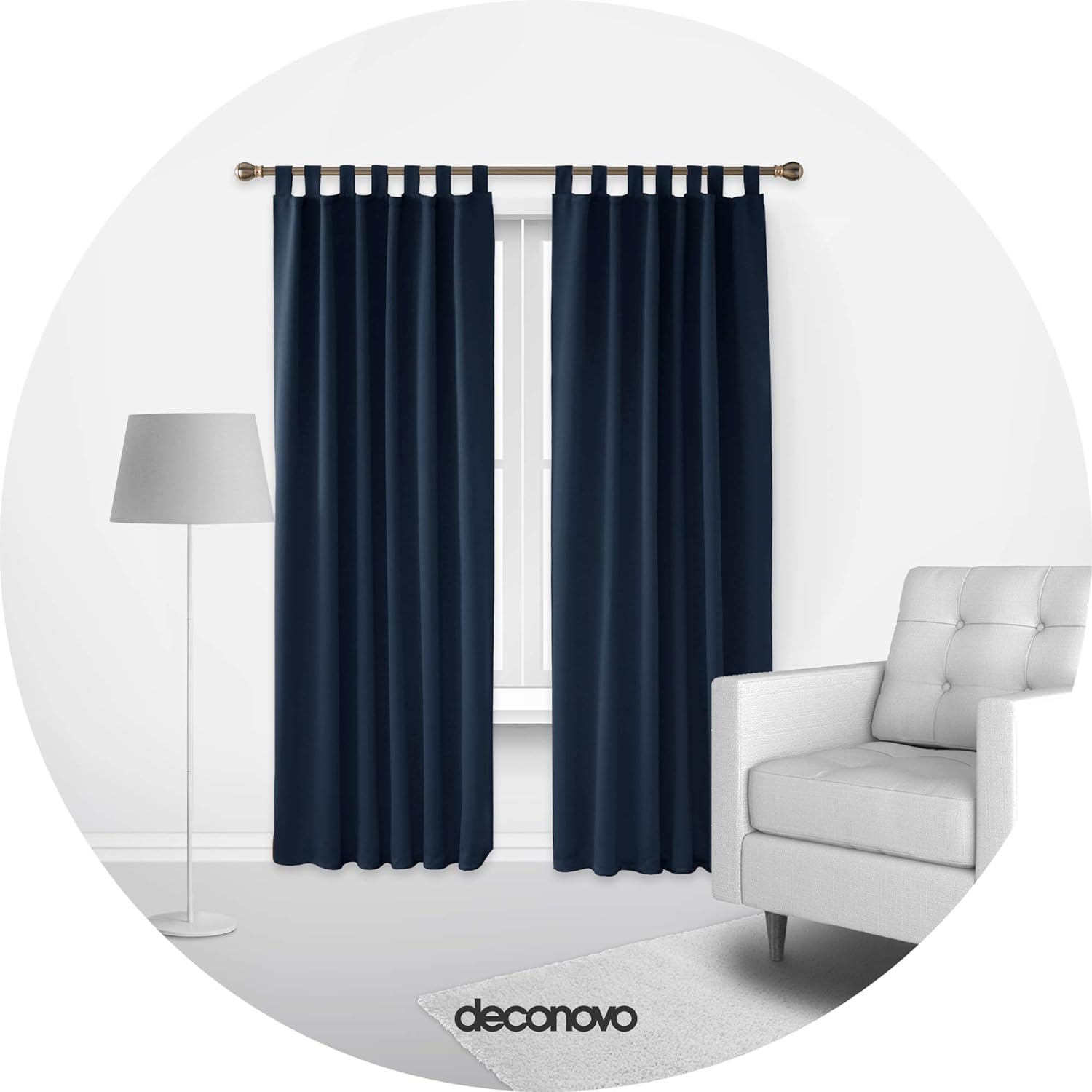 Deconovo Solid Energy Saving Tab Top Curtains Blackout Curtains Thermal Insulated Curtains for Baby Nursery Navy Blue W55 x L82 Inch One Pair - Image 3