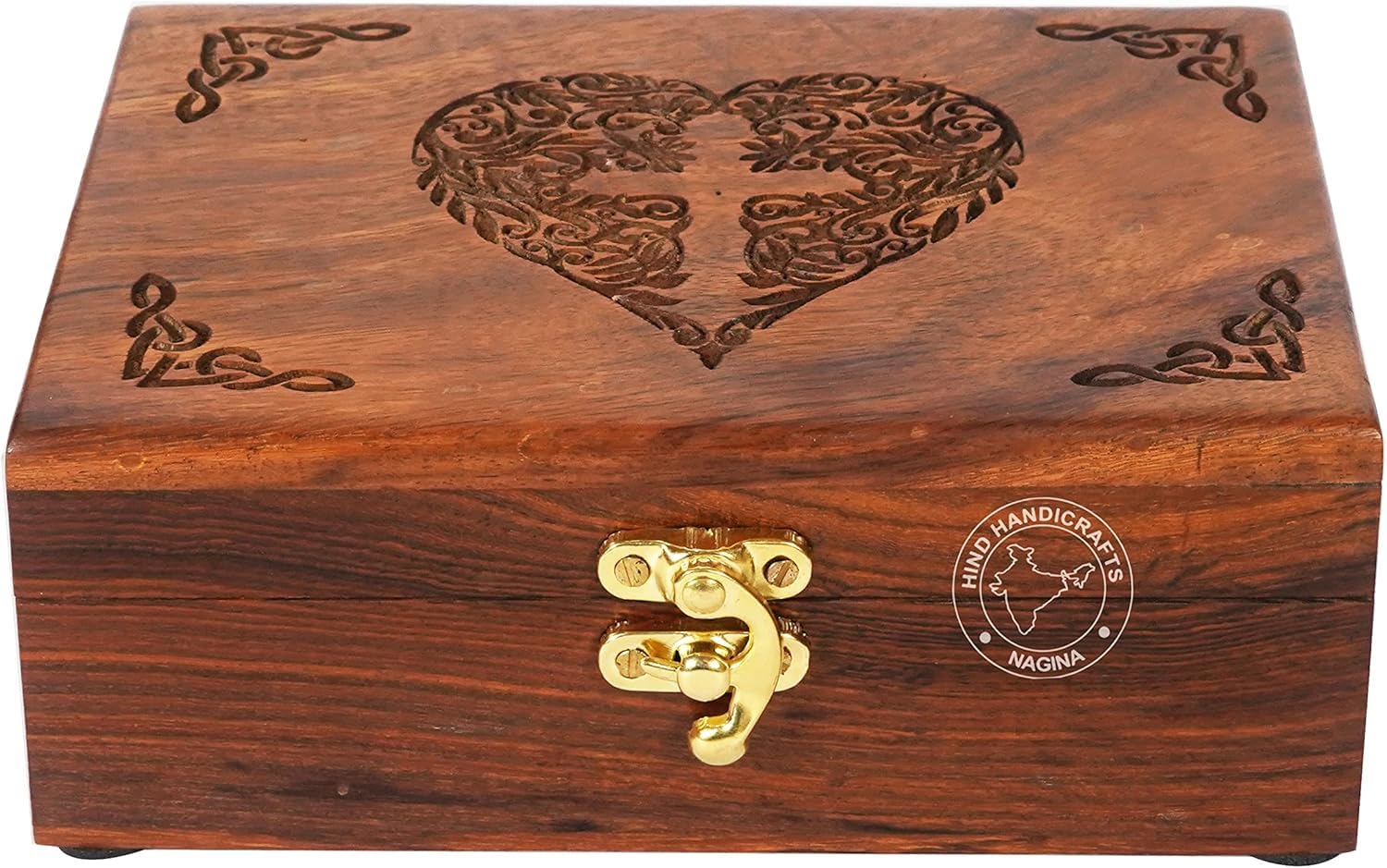 Handmade Rosewood Jewelry Box – Handcarved Wooden Keepsake Storage with Celtic Heart Floral Engraving | Decorative Organizer & Gift Box for Women & Men (7''x5''x2.5'',Cross - 1)