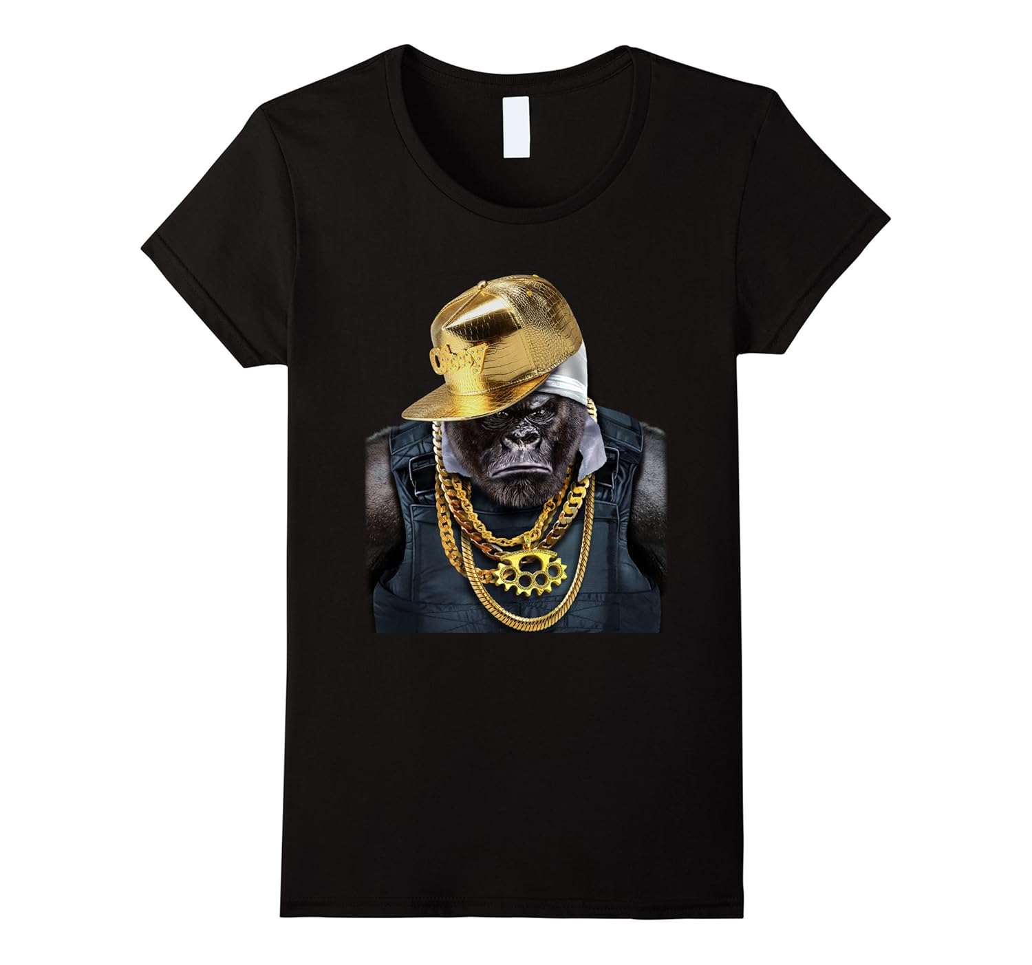 T-Shirt, Rapper Gorilla in Gold Chain and Cap, Hip Hop Style T-Shirt, Rapper Gorilla in Gold Chain and Cap, Hip Hop Style