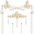 HINZIC 5PCS Orchid Flower Tassels Hairpin, Crystal Rhinestone Pearl Hair Clips Headpiece Retro Chinese Hanfu Floral Wedding Brides Hair Accessories Jewelry for Women Girls Updo Long Hair