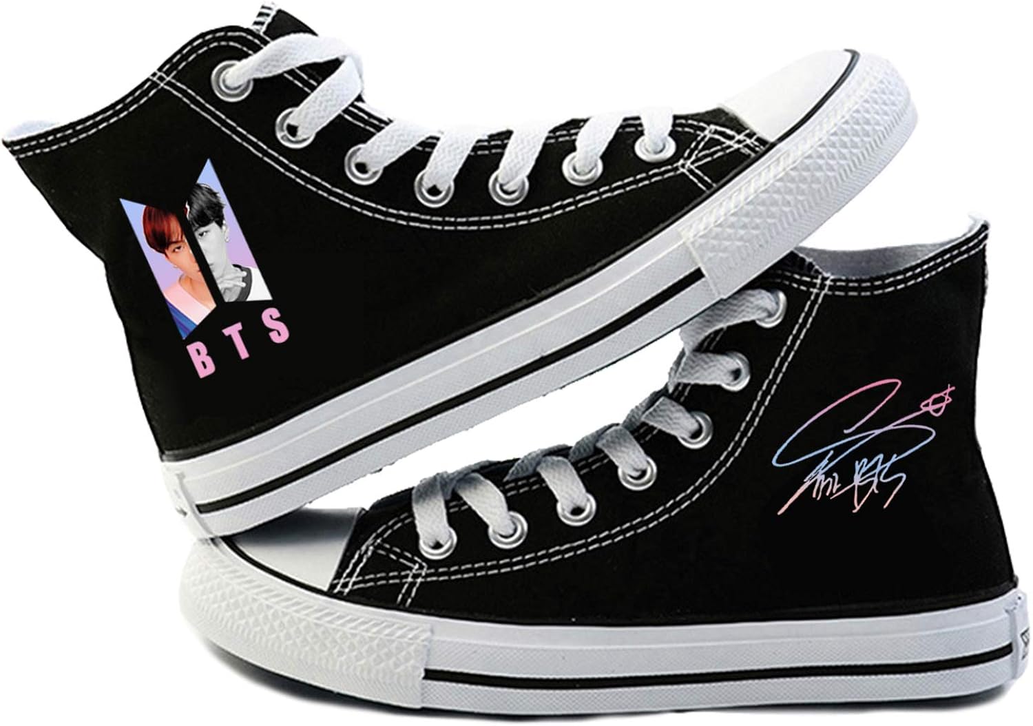 DHSPKN Kpop Shoes High Top Sneakers Jungkook Jimin Suga V Rap Monster Signature Canvas Shoes : Clothing