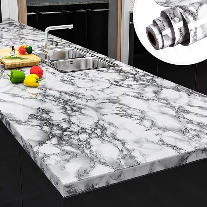 Landscape White Marble Contact Paper Peel and Stick Countertops Cover