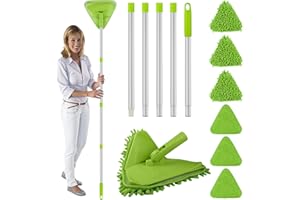 BOKTON Wall & Baseboard Cleaner Mop Tool with 82'' Long Handle, 360 Degree Rotating 3-in-1 Ceiling Cleaning Tool Duster for Cleaning Painted Walls, Window, Floor, 6 Replacement Microfiber Chenille Pads