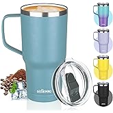 20 oz Insulated Coffee Mug with Ceramic Coating, Stainless Steel Travel Mug Tumbler with Handle Lid and Straw, Double Wall Leak-Proof Coffee Travel Mug Keeps Drink Hot and Cold (Lake Green)