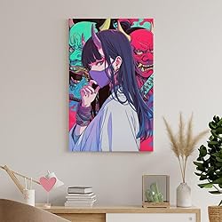 Vaporwave Anime Japanese Samurai Girl Poster Canvas