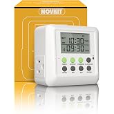 NOVKIT 3-in-1 Dual Outlet Timer Plug with Interval Cycle for Indoor, 7 Day 24 Hour Programmable Digital Repeat Timer Switch(15A, 1875W)