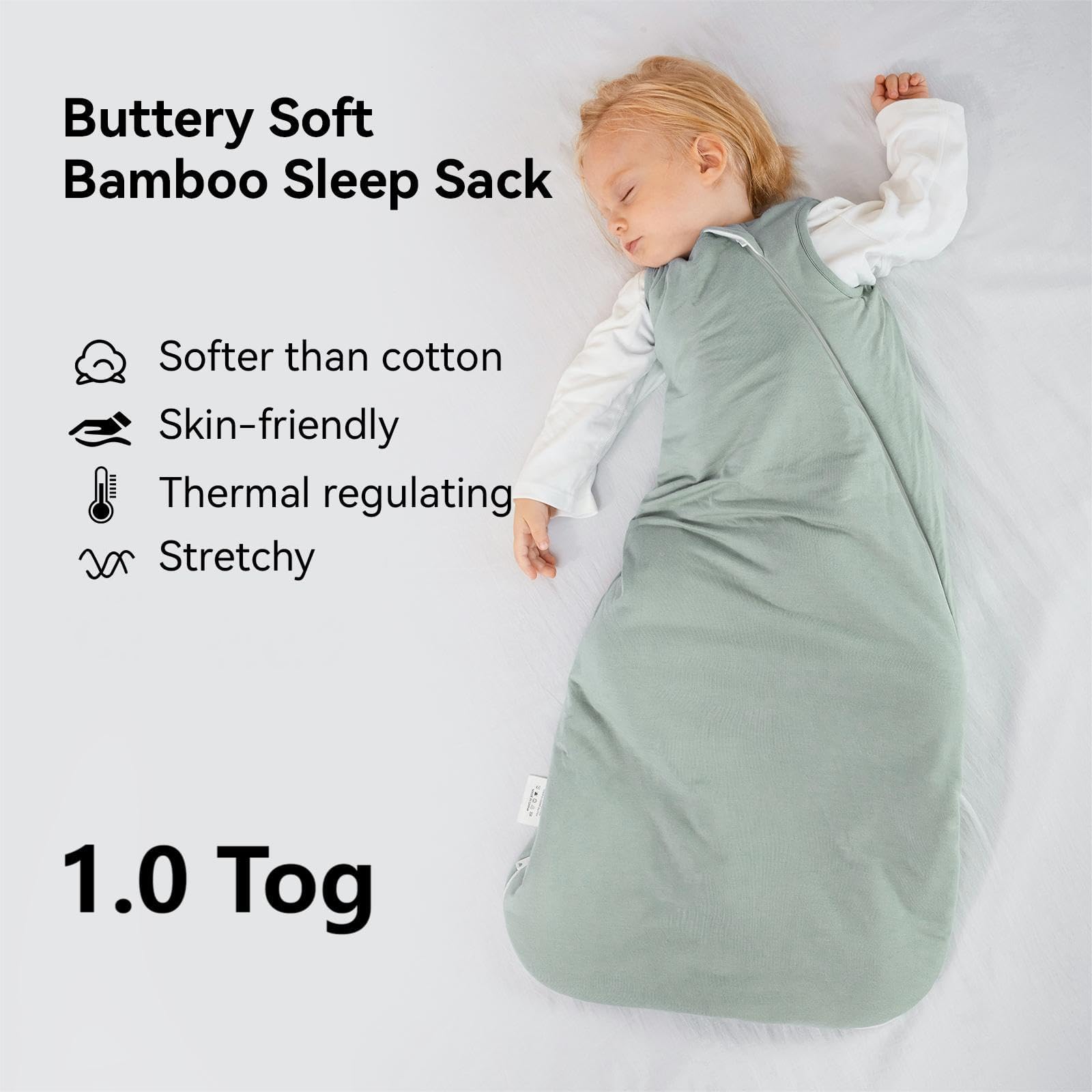 Okayinn BubblePanda Rayon Made from Bamboo Sleep Sack 6-12 Months 1.0 Tog Soft Toddler Sleeping Sack for Babies 2-Way Zipper Baby Wearable Blanket