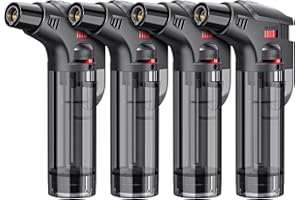 TOPKAY Torch Lighters, 4 Pack, Butane Refillable Jet Flame Torch Lighter, Windproof, Safe, Multi Utility Lighter for Candles, Fireplaces, Campfires, Grill (Without Butane)